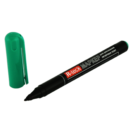 зелёный маркер R-teck для рисования печатных плат, со снятым колпачком